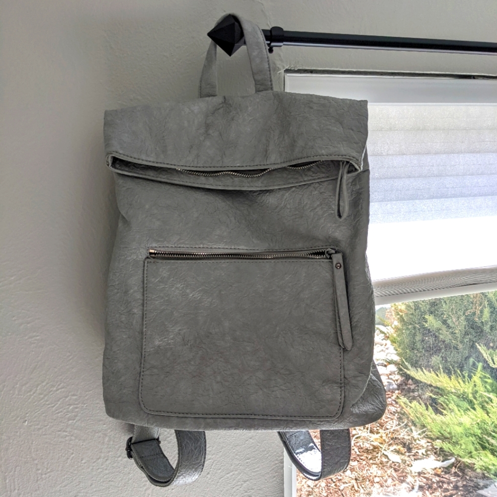 Gray Vegan Leather Backpack